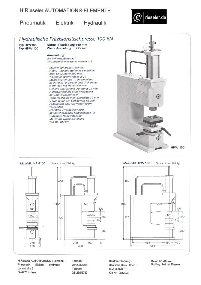 HydrauliPressen HP(N/W)100kN