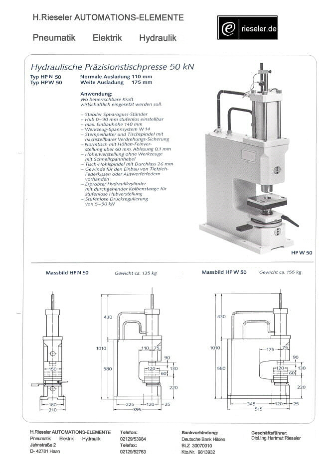 HydrauliPressen HP(N/W)50kN