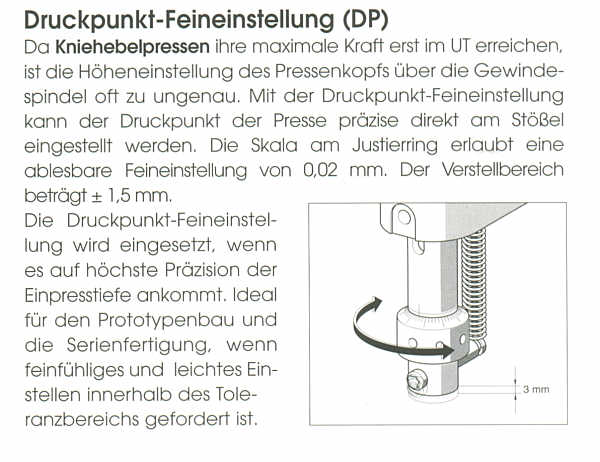 Druckpunkt-Feineinstellung (DP) fr Kniehebel- und ZahnstangenPressen