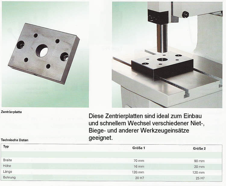 Zentrierplatte fr Hand-Kniehebel und Zahnstangen Pressen