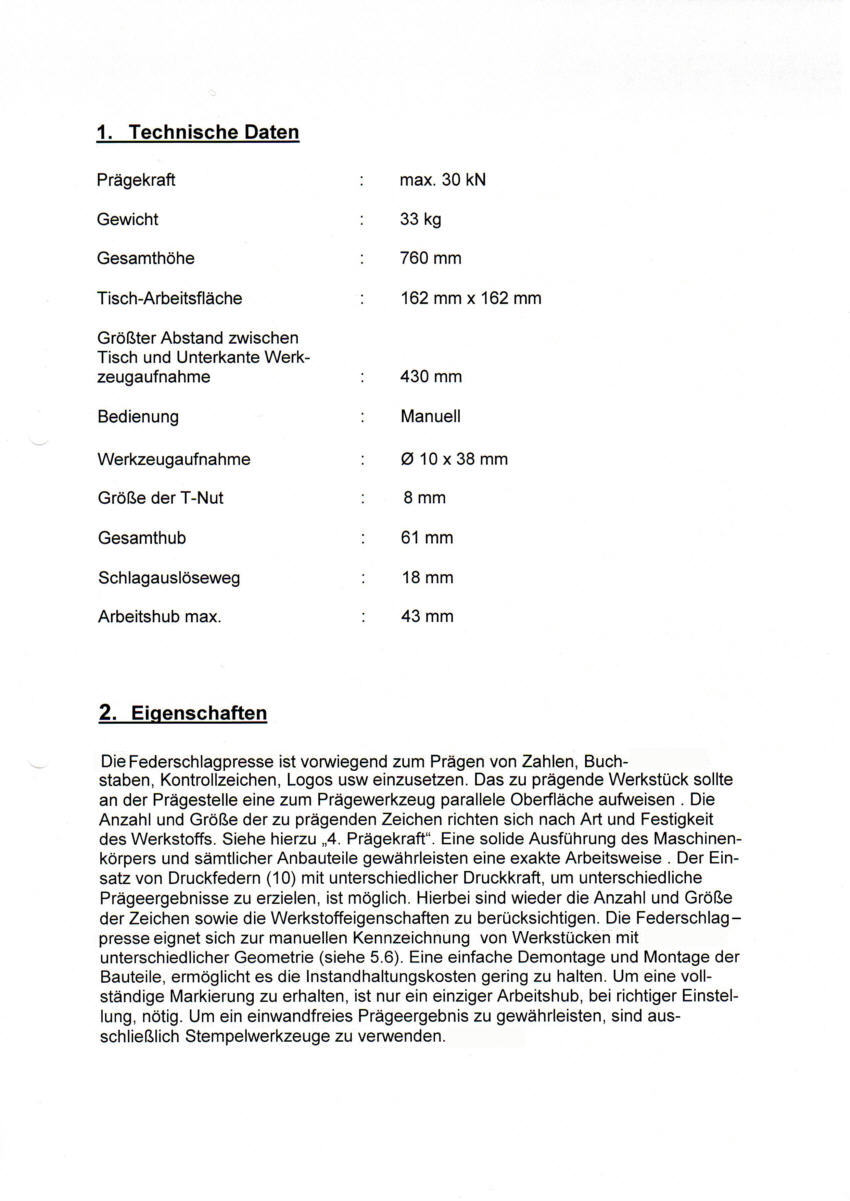 Federschlag HandhebelPresse R1705-3500